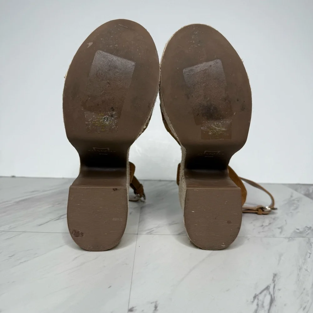 Marc Fisher Oleta Brown Suede Espadrille Platform Heeled Sandal 8 1/2 M